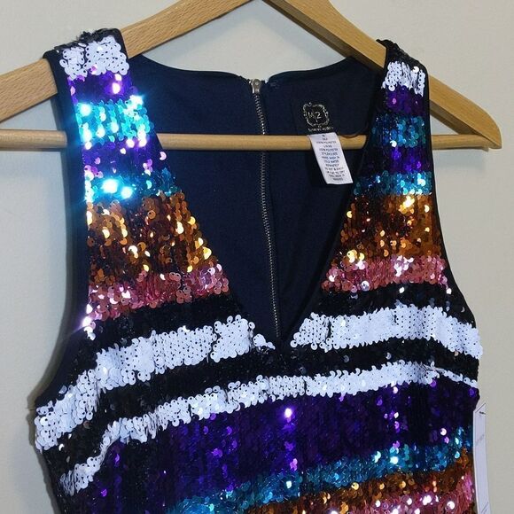 Showgirl Rainbow Sequin Stripe Mini Dress Swifty Eras Taylor Swift Party NWT - Picture 6 of 15